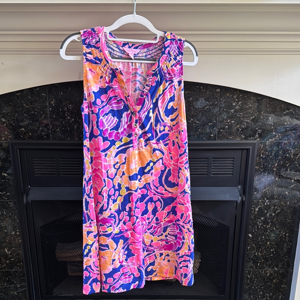 Lilly Pulitzer Pink and Blue Sleeveless V-Neck Sundress